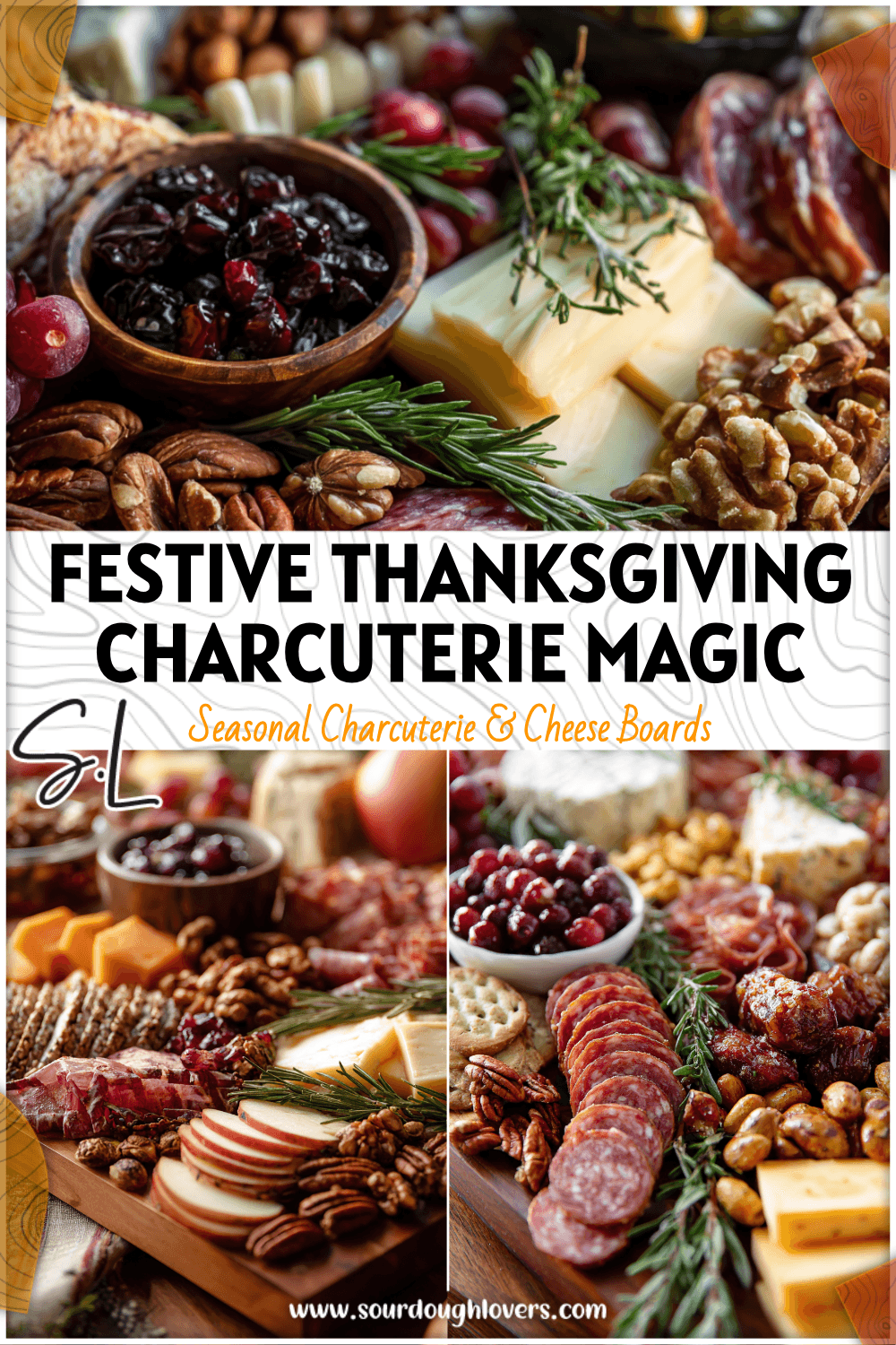 Trader Joe’s Thanksgiving Charcuterie Board with cured meats, cheeses, nuts, and fall-inspired garnishes on a rustic table. 26